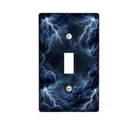 Lightning Single Light Switch Cover Plate, Dramatic Mystical Clouds Stars Winter Black Plastic Standard Size Decorative Wall Plates for New Apartment Home Bedroom Office Decor (Single)