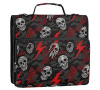 Lightning Skull Red Black 1.5-Inch 3-Rings Zip Up Binder with Handle Includes Zip Pocket Portable Portfolio Suitable for Middle School Clip de cremallera resistente