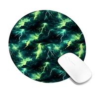 Lightning Small Mouse Pad, Stormy Dramatic Clouds Stars None Green Round Rubber Smooth Portable Mini Desk Mousepad Desk Decor for Office Home Dorm Laptop Round 8x8 Inch