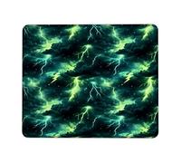 Lightning Small Mouse Pad, Stormy Dramatic Clouds Stars None Green Square Rubber Non Slip Aesthetic Mousepads for Desk Desk Accessories for Gaming Computer Laptop Square 8x10 Inch