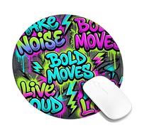 Lightning Small Mouse Pad, Urban Street Art Text Graffitis None Neon Green Round Rubber Smooth Aesthetic Desk Mousepads Decor for Home Office Work Gaming Desk Round 8x8 Inch