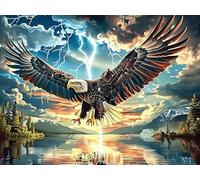 Lightning Storm Flying Bald Eagle 300 Pieces Jigsaw Puzzles Wildlife For Men Educational Decompression Adults Anxiety Memory Care Mothers Valentines Premium Cardboard 300 PCS