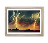Lightning Storm Landscape Framed Print | A4 Oak Framed Wall Art | Ready to Hang | Modern Landscape Picture | Living Room Bedroom Lounge Office
