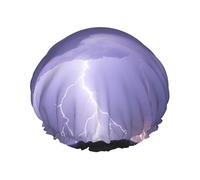 Lightning Storm One Size Double-layer shower cap prevents hair from getting tangled during showering and skincare.