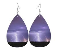 Lightning Storm Printed Leather Earrings - Lightweight Teardrop Earrings Perfect for Christmas, Valentine's Day Gifts