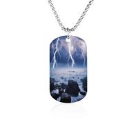 Lightning Storms Over Sea Custom Memorial Necklace Personalized Rectangle Necklaces Pendant Jewelry Gifts for Men Women