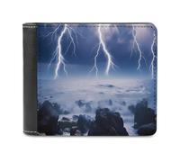 Lightning Storms Over Sea Printed Wallets Bifold Wallet Change Cash Bag with Multiple Card Slots for Men and Women