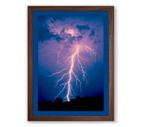Lightning Strike at Night Modern Framed Wall Art Print A1 (84.1×59.4cm) Walnut, Wall Decor for Living Room, Bedroom, Office & Home, Ready to Hang, Art Gift