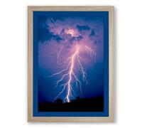 Lightning Strike at Night Modern Framed Wall Art Print A2 (59.4×42cm) Oak, Wall Decor for Living Room, Bedroom, Office & Home, Ready to Hang, Art Gift