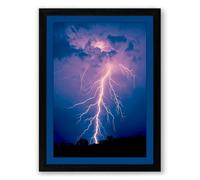 Lightning Strike at Night Modern Framed Wall Art Print A3 (42×29.7cm) Black, Wall Decor for Living Room, Bedroom, Office & Home, Ready to Hang, Art Gift