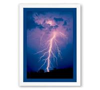 Lightning Strike at Night Modern Framed Wall Art Print A3 (42×29.7cm) White, Wall Decor for Living Room, Bedroom, Office & Home, Ready to Hang, Art Gift