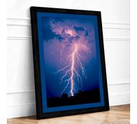 Lightning Strike at Night Modern Framed Wall Art Print A4 (29.7×21cm) Black, Wall Decor for Living Room, Bedroom, Office & Home, Ready to Hang, Art Gift