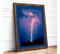 Lightning Strike at Night Modern Framed Wall Art Print A4 (29.7×21cm) Walnut, Wall Decor for Living Room, Bedroom, Office & Home, Ready to Hang, Art Gift