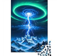 Lightning Strikes Mountain Under Aurora Borealis 1000 Piece Jigsaw Puzzle for Adults, 52x38cm/1000pcs, White Cardboard, Gift Idea for Puzzle Lovers And Evening Downtime