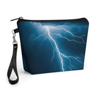 Lightning Strikes Thunderstorms Cosmetic Bag for Women Makeup Organizer with Wide Opening & Handle Waterproof PU Leather Zipper Pouch Portable Toiletry Bag for Skincare Brush Travel Essentials