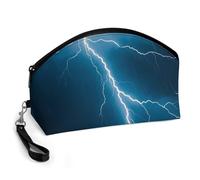 Lightning Strikes Thunderstorms Cosmetic Bag for Women Makeup Organizer with Wide Opening & Handle Waterproof PU Leather Zipper Pouch Portable Toiletry Bag for Skincare Brush Travel Essentials