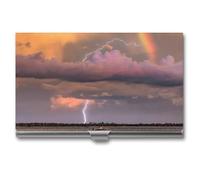 Lightning Strikes Under A Rainbow Business Card Holder,Slim Professional Card Case, Ideal Business Card Organizer and Gift Card Holder for Men Women