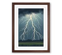 Lightning Striking Sky Dramatic Framed Wall Art Print A3 (42×29.7cm) Walnut, Wall Decor for Living Room, Bedroom, Office & Home, Ready to Hang, Art Gift