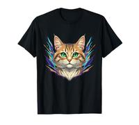 Lightning Tabby Cat with Bright Green Eyes T-Shirt