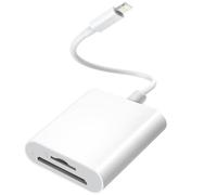 Lightning to SD Card Reader for iPhone/iPad - Camera and Memory Card Adapter Compatible with iPhone14/13/12/11/XS/XR/X/8/7/iPad, Plug and Play (White-Dual Port)
