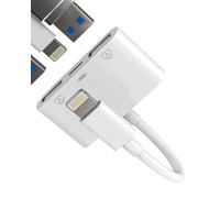 Lightning to USB Adapter(3 in 1)for Apple Charging Cable for iPhone 14 13 OTG 3.0 Dual USB-A Port Card Reader Flash Drive Keyboard Mouse Connector Camera Memory Stick Transfer Dongle External Adaptor