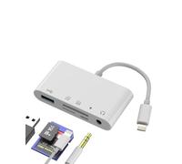 Lightning to USB Adapter SD Card Reader(5 in 1)3.5mm Headphone Jack Splitter Micro SD TF Memory for iPhone 14 13 Pro External Flash Drive Transfer for Apple Charging Cable Converter for iPad Computer