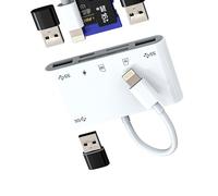 Lightning to USB Micro SD Card Reader Charger Adapter 6in1 for iPhone 13 14 Pro Max for iPad Dongle for Apple MFI Certified Hub Cable TF OTG Camera Memory Cord Converter Splitter Charging Accessories