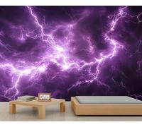 Lightning Wall Mural, Purple Lightning Mural, Thunder Storm Wallpaper for Living Room Bedroom, Thunderstorm Wall Murals - 150x105cm (Not Peel n' Stick)