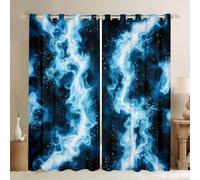 Lightning Window Curtain,Blue Gradient Privacy 30-50% Blackout Curtain for Window Modern Cool Shade Windows Covering for Bedroom Natural Weather Drapes 2 Panels,66Wx72L