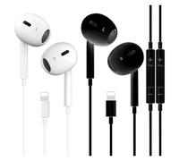 Lightning Wired Earphones 2 Pack, Apple MFi Certified In-Ear Wired Earbuds for iPhone 14/14 Plus/13/12/11/8/7 X Pro Max,iPad, Lightning Headphones with Microphone and HiFi Stereo (White&Black)