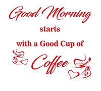 LightningSigns Good Morning Good Cup Coffee wall quote kitchen sticker vinyl wall art LSWA89 (Red)