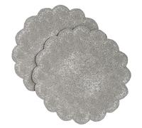 Lightnpro Beaded Placemats Set of 2-13 Inch Scalloped Round Silver Elegant Decorative Placemats for Dining Table, Weddings, Holidays, Parties & Special Occasions - Handmade by Skilled Artisans