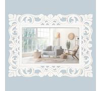 Lightnpro Hand Carved Rectangular Wall Mirror - 18×24 Inch Rustic Farmhouse Wood Frame with Antique White Finish - Vintage Boho Decorative Accent Mirror for Bathroom, Entryway, Bedroom & Living Room