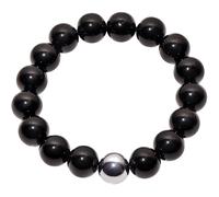 Lightock 12mm Black Obsidian Beaded Bracelets Protection Stretch Bracelets for Women Men Balance Energy Good Luck Jewelry Unisex (Terahertz)