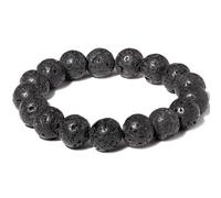 Lightock 12mm Round Beads Stretch Bracelets for Men Women Gem Semi Precious Gemstone Beaded Bracelets 7 Inch Unisex Gifts, L, Stone, Lava Stone