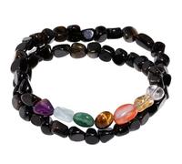 Lightock 7 Chakra Wrap Beaded Bracelets Spiritual Stretch Bracelets for Women Tumbled Stones Protection and Prosperity Jewelry Wealth Good Luck Gifts, L, Stone, obsidian