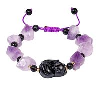 Lightock Black Obsidian Fox/Drusy Quartz Amethyst Beaded Bracelets for Women Crystals and Gemstones Yoga Meditation Bracelets Stretch