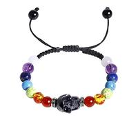 Lightock Black Obsidian Skull with 7 Chakra Beads Bracelets Balance Amulet Protection Crystals and Stones Bracelets for Women Men