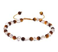 Lightock Tumbled Clear Quartz Beaded Anklet Adjustable Handmade Crystals and Stones Ankle Bracelets for Women Beach Foot Jewelry Gifts, L, Stone, tiger eye