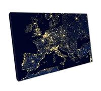 Lights At Night On Earth Europe View From Space Wall Art Print On Canvas Picture For Home Office Decor 45x30cm (18x12In)