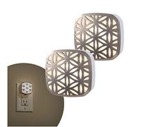 Lights By Night Decorative LED Night Light, Brushed Nickel Flower Design, Plug-in, Dusk to Dawn Sensor, UL-Certified, Home Decor, Ideal for Bedroom, Bathroom, Kitchen, Hallway, 54744, 2 Pack