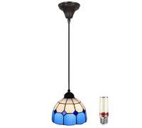 Lights For Living Room Tiffany Pendant, 8 Inch Vintage Pendant s, Ceiling Fixture Dining, or Kitchen, Bed, Adjustable Height, LED, Glass Shade, Blue