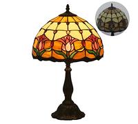 Lights For Living Room Tiffany Style Vintage Desk Roses/Tulips/Sunflowers Design, W12 H19 inch Flower Stained Glass Style E27 Table, Bedside, Reading, Bed,Tulip B