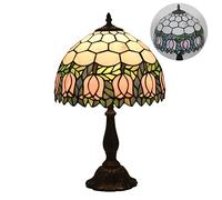 Lights For Living Room Tiffany Style Vintage Desk Roses/Tulips/Sunflowers Design, W12 H19 inch Flower Stained Glass Style E27 Table, Bedside, Reading, Bed,Tulip A