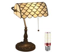 Lights For Living Room Vintage Desk/Banker's, Tiffany Bedside, Stained Glass Shade, Pull Switch and Bulb, Headboard, Fish Scales