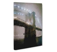 Lights of Brooklyn Bridge Canvas Print | Gallery Wrapped 30mm Frame Wall Art | 30x20 inches | Ready to Hang | Modern Cityscape Picture | Living Room Bedroom Lounge Office