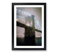 Lights of Brooklyn Bridge in Abstract Framed Print | A2 Black Framed Wall Art | Ready to Hang | Abstract Cityscape Picture | Living Room Bedroom Lounge Office