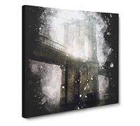Lights of Brooklyn Bridge Paint Splash Modern Canvas Wall Art Print Ready to Hang, Framed Picture for Living Room Bedroom Home Office Décor, 20x20 Inch (50x50 cm)