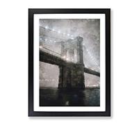Lights Of Brooklyn Bridge Painting Modern Framed Print | A4 Black Framed Wall Art | Ready to Hang | Modern Cityscape Picture | Living Room Bedroom Lounge Office