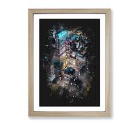 Lights Of Chicago City Paint Splash Modern Framed Wall Art Print, Ready to Hang Picture for Living Room Bedroom Home Office Décor, Oak A2 (64 x 46 cm)